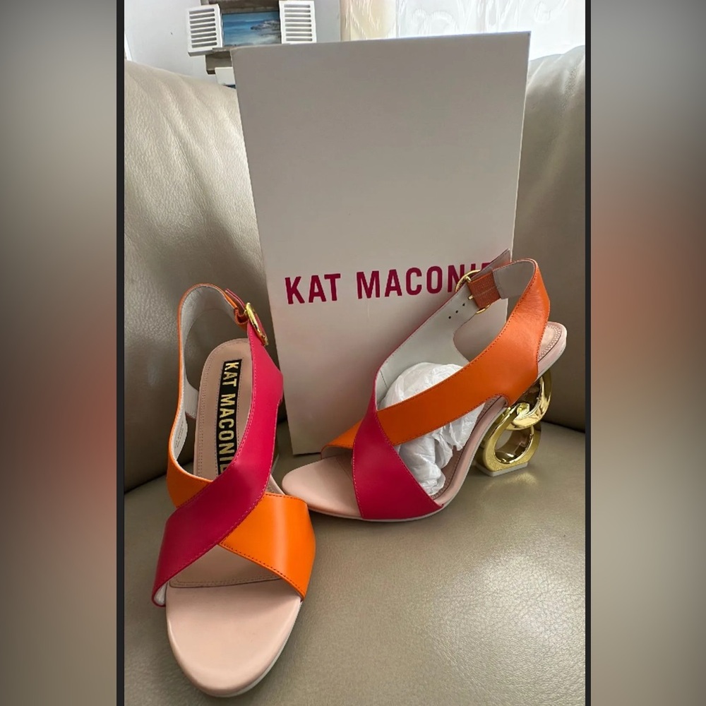 NIB KAT MACONIE Tosca Crystal Pink Satsuma Chain Sculptural Heels 40 9